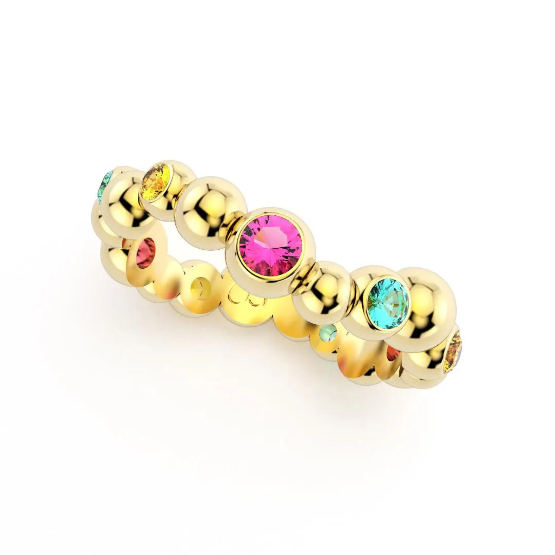 Bague Volga or jaune Saphirs roses et jaunes et Tourmalines Pariaba