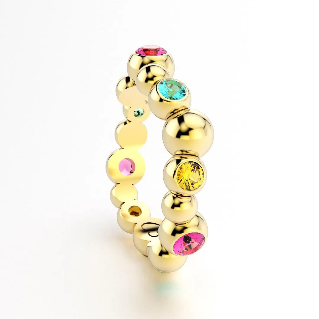 Bague Volga or jaune Saphirs roses et jaunes et Tourmalines Pariaba