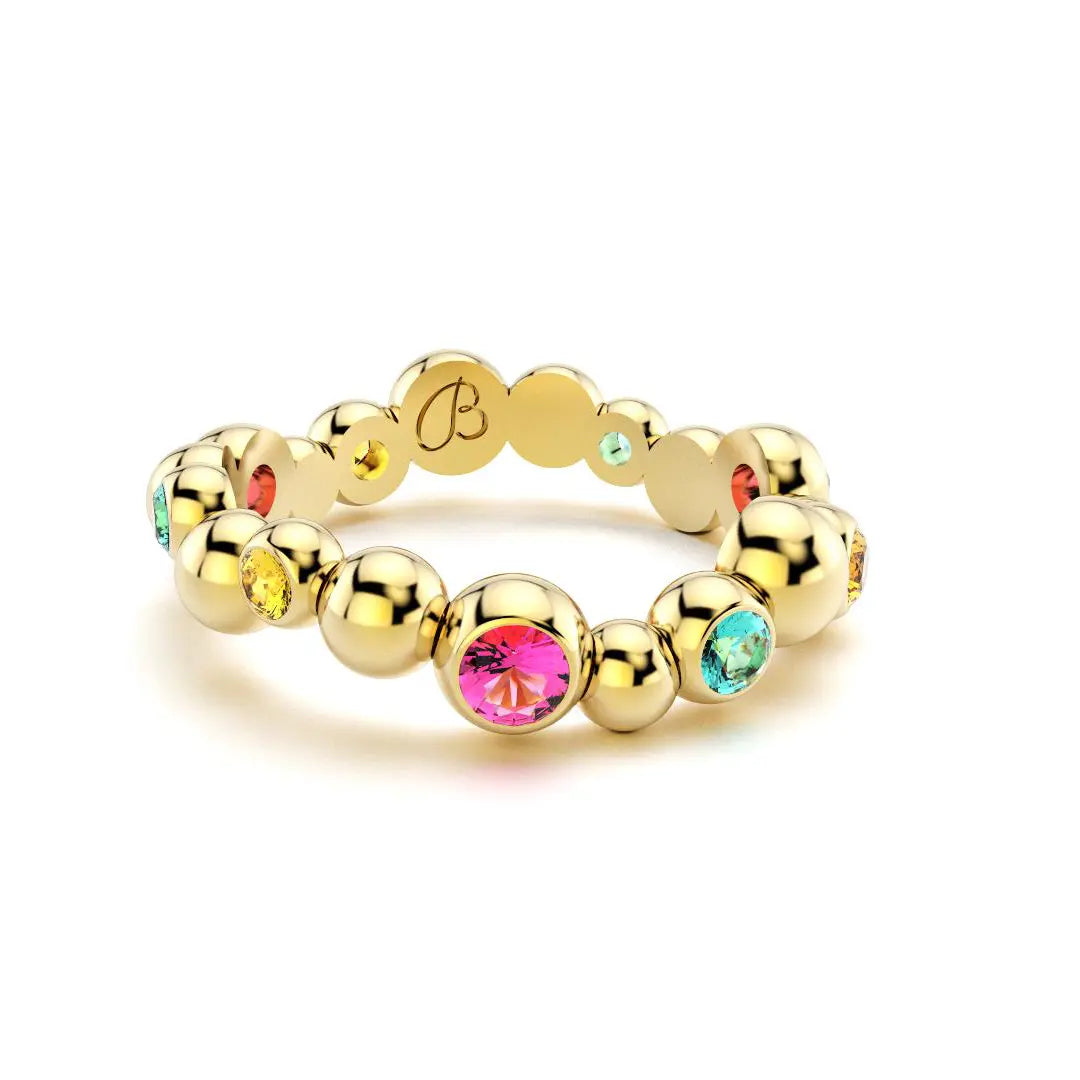 Bague Volga or jaune Saphirs roses et jaunes et Tourmalines Pariaba