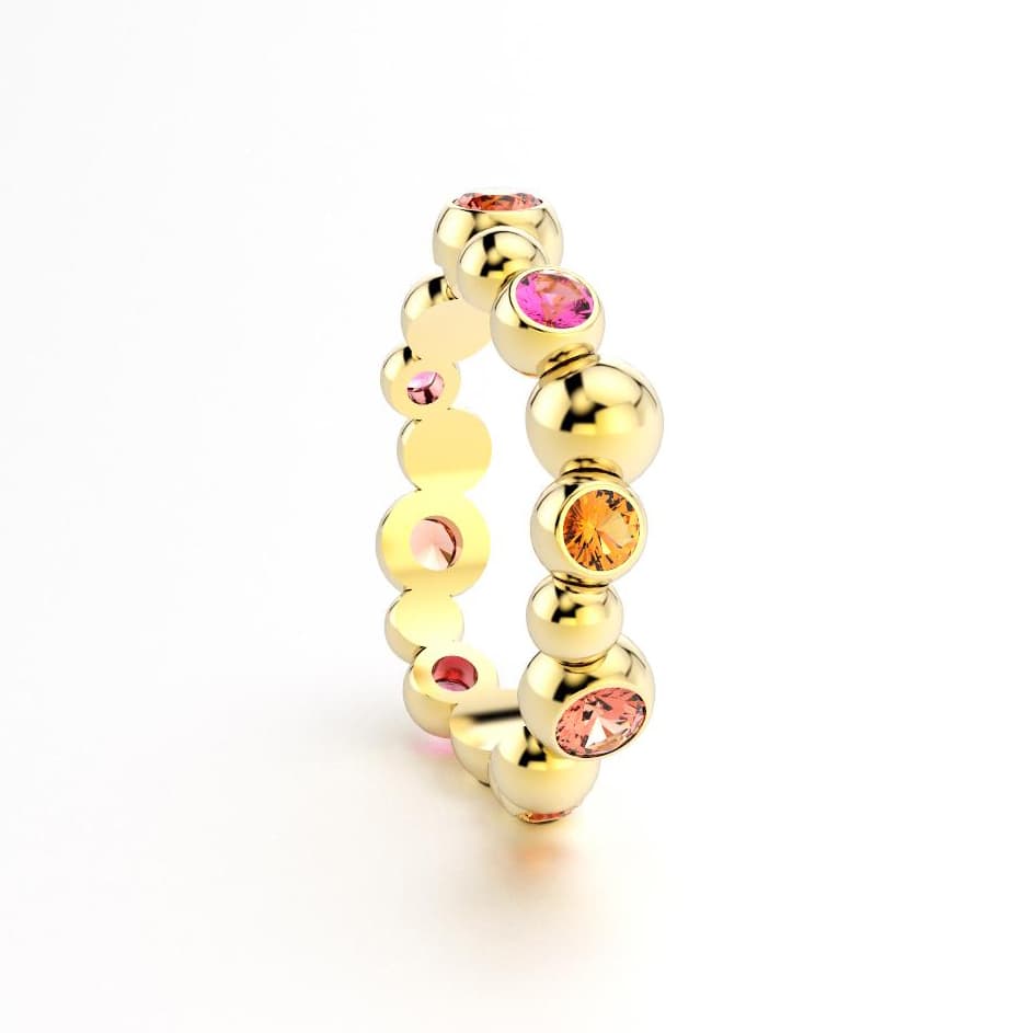 Bague volga femme or jaune pierre semi-précieuse saphir peches et roses et grenats mandarins