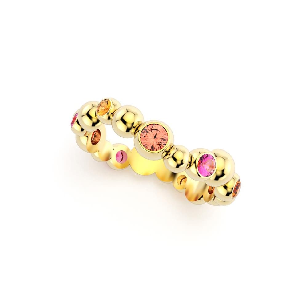 Bague volga femme or jaune pierre semi-précieuse saphir peches et roses et grenats mandarins