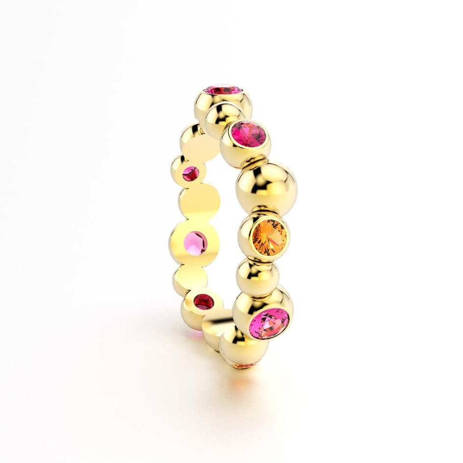 Bague volga femme or jaune pierre semi-précieuse saphir peches et rubi et grenats mandarins