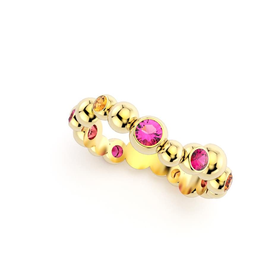 Bague volga femme or jaune pierre semi-précieuse saphir peches et rubi et grenats mandarins