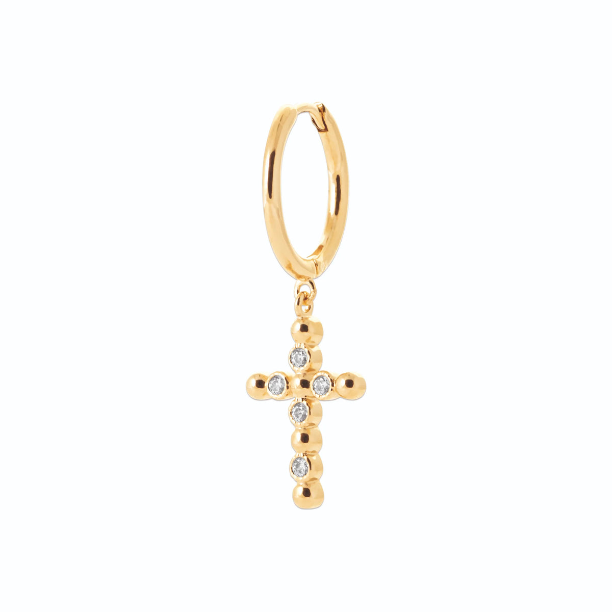 Boucle d’oreille créole à croix sertie de zircons en plaqué or