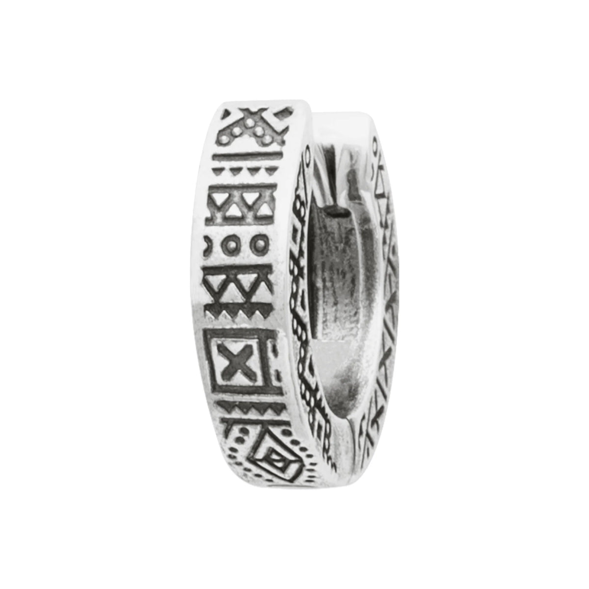 Boucle d’oreille créole large gravée de motifs ethniques en argent 925 homme