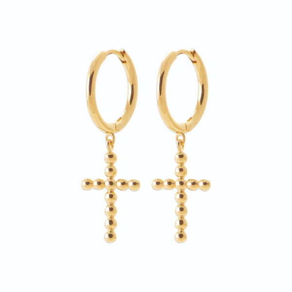 Boucles d’oreilles créoles à croix perlée en plaqué or