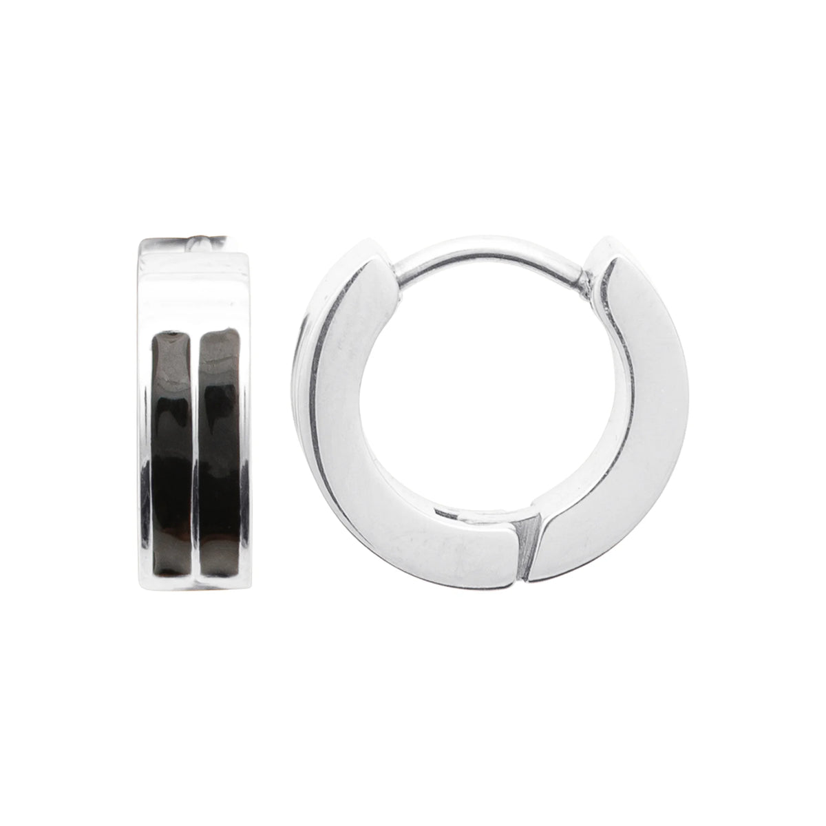 Boucles d’oreilles créoles en acier à bandes laquées noires homme