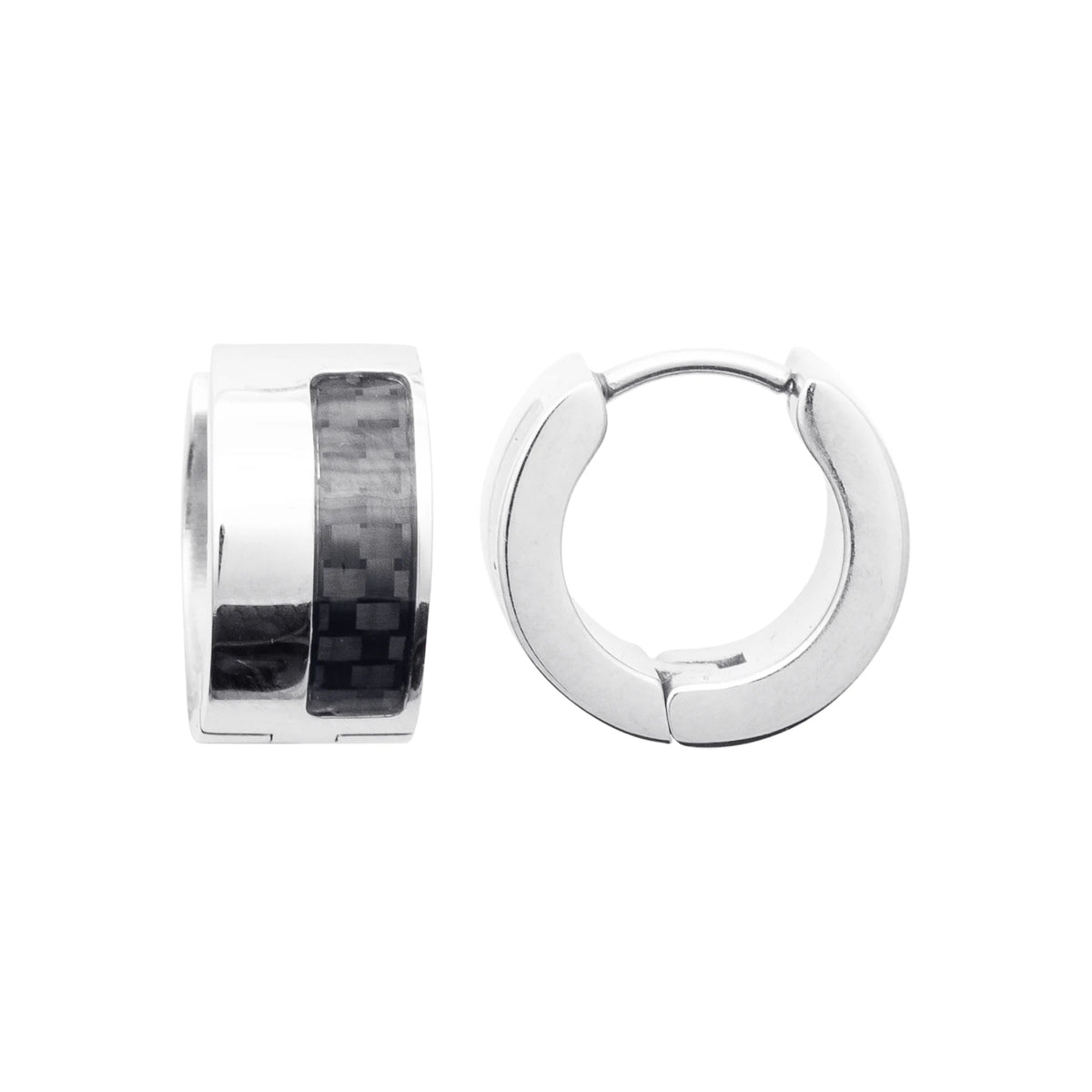 Boucles d’oreilles créoles larges en acier et motif carbone damier homme