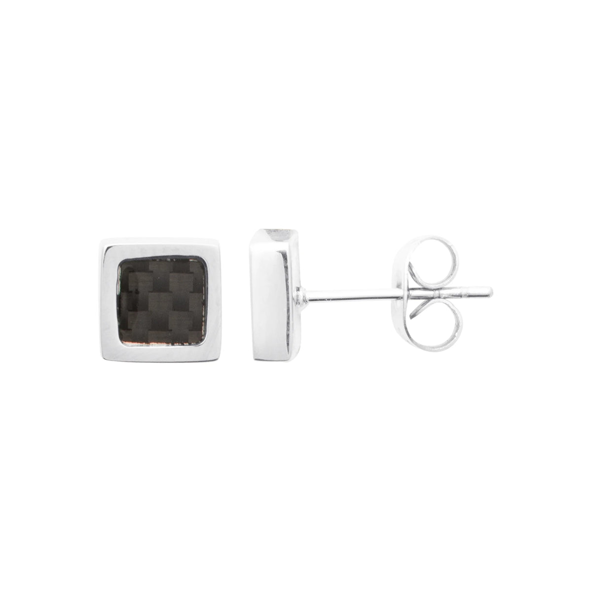 Boucles d’oreilles puces carrées en acier et motif carbone homme