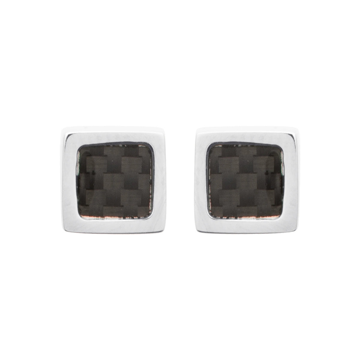 Boucles d’oreilles puces carrées en acier et motif carbone homme