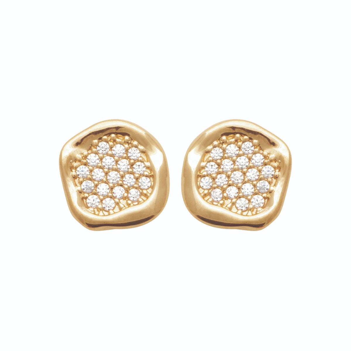 Boucles d’oreilles puces galet pavé de zircons en plaqué or