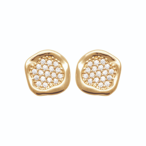 Boucles d’oreilles puces galet pavé de zircons en plaqué or