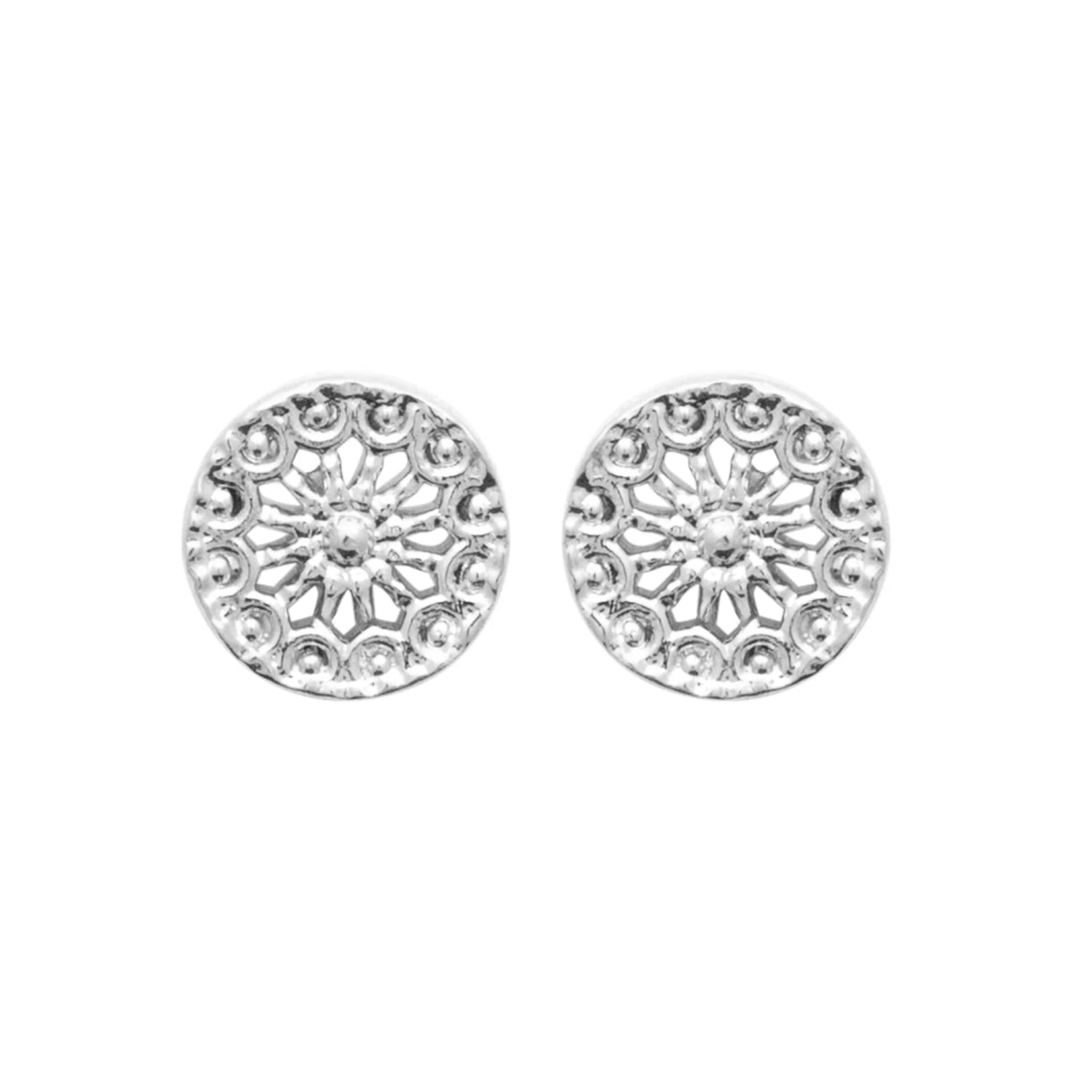 Boucles d’oreilles puces rosace ajourée en argent rhodié