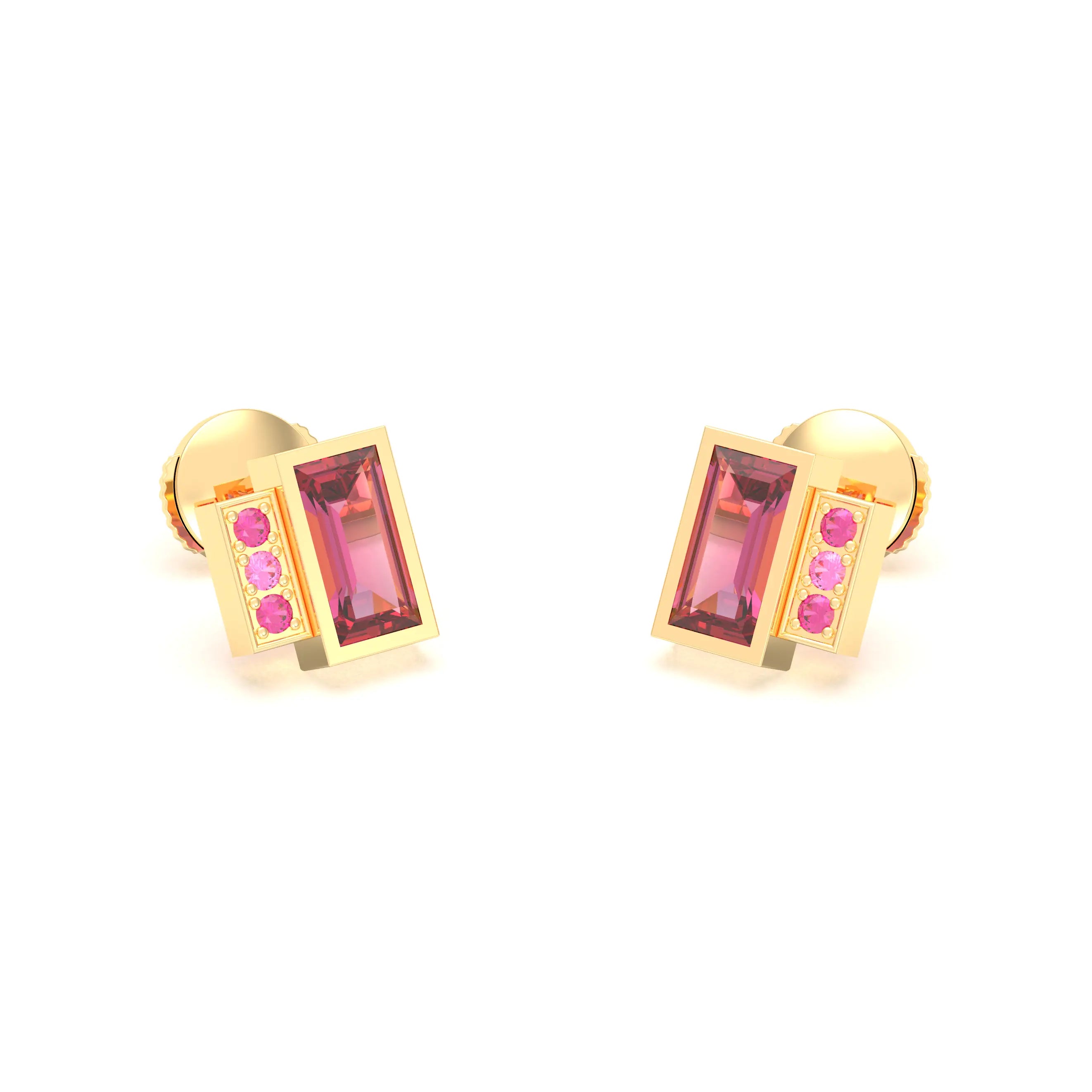 Boucles d'oreilles Art Déco Or Jaune 18 Carats Personnalisables Grenat Rhodolite