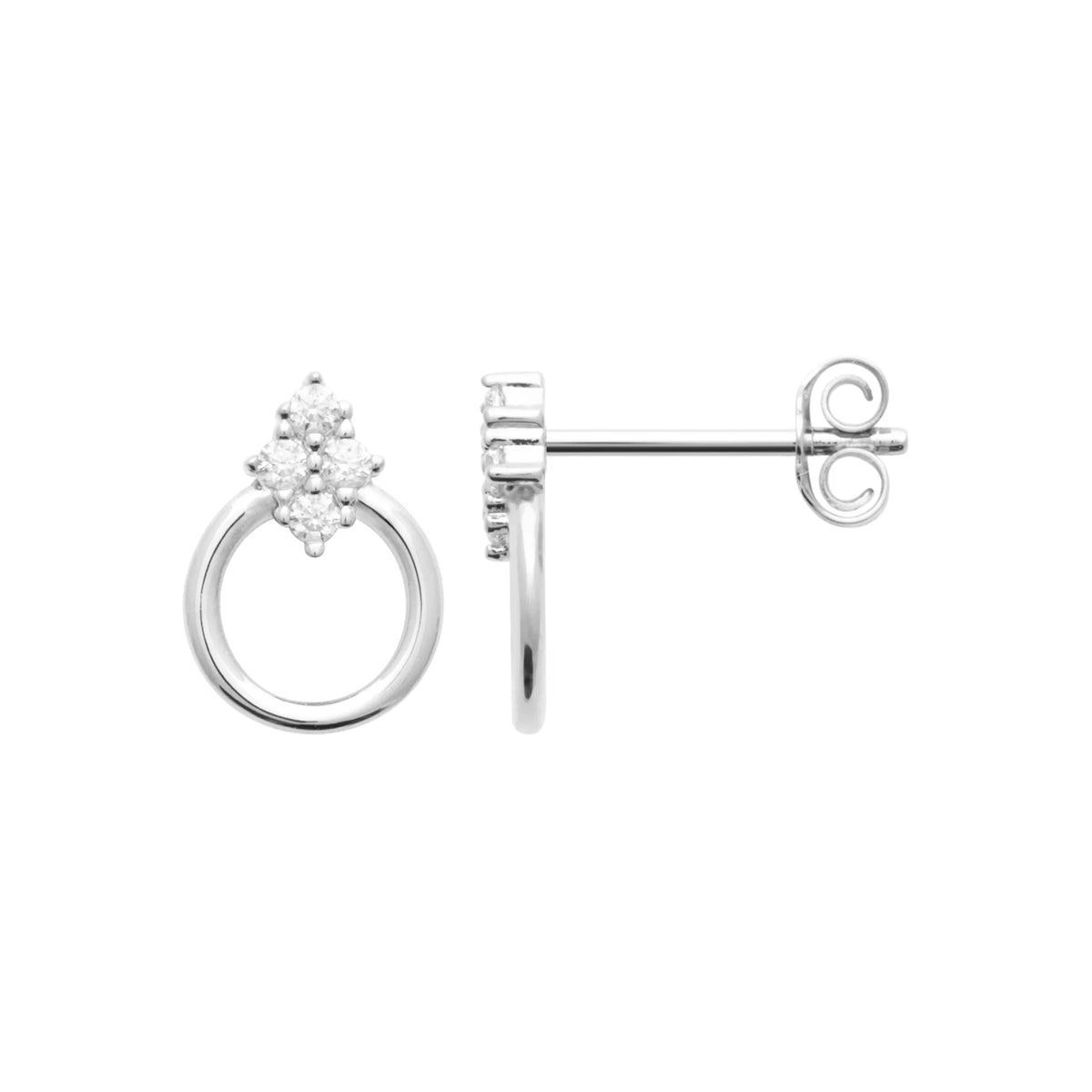 Boucles d’oreilles cercle et trèfle de zircons en argent 925