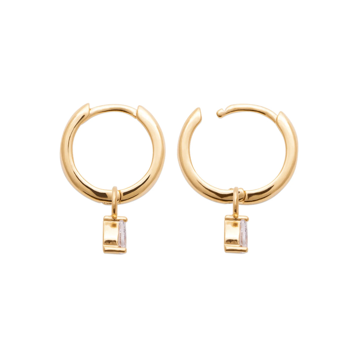 Boucles d’oreilles créoles à charnière et pendeloque zircon poire en plaqué or