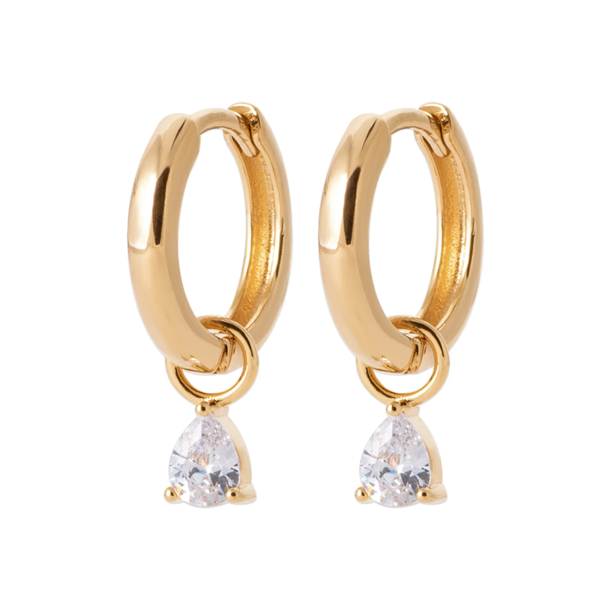 Boucles d’oreilles créoles à charnière et pendeloque zircon poire en plaqué or