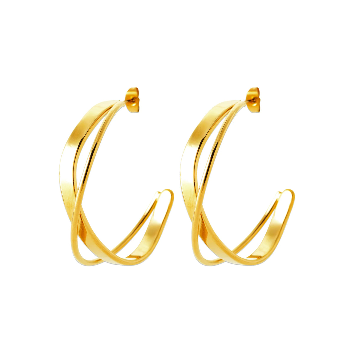 Boucles d’oreilles créoles croisées en acier PVD doré