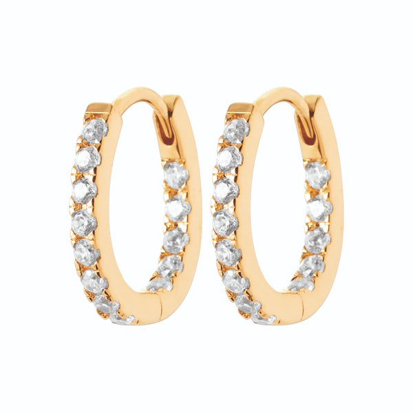 Boucles d’oreilles créoles ovales serties de zircons en plaqué or