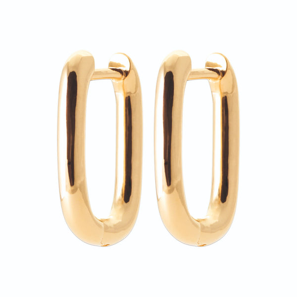 Boucles d’oreilles créoles rectangulaires bombées en plaqué or