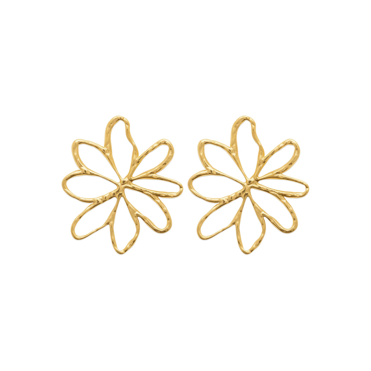 Boucles d’oreilles fleur ajourée en acier PVD doré