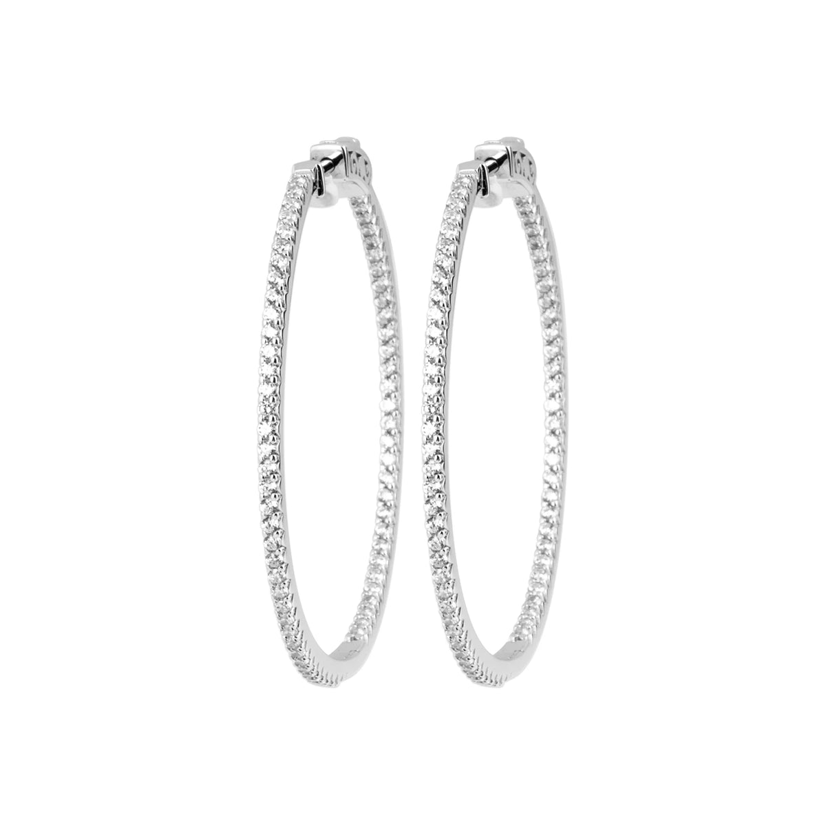 Boucles d’oreilles grandes créoles 40 mm serties de zircons en argent 925, vue de face