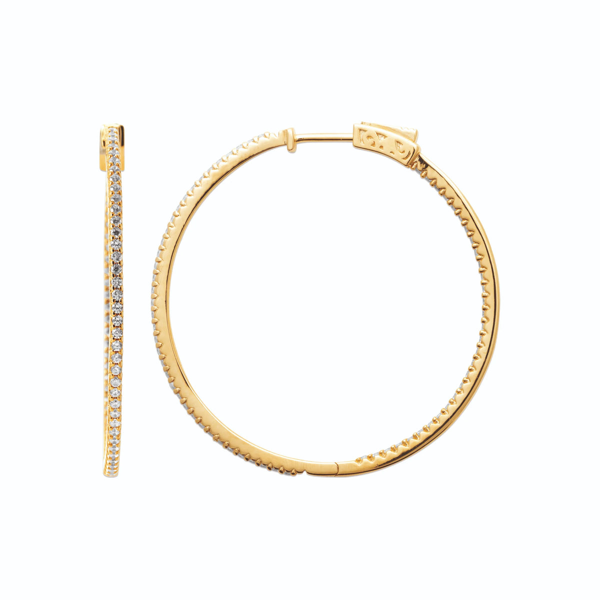 Boucles d’oreilles grandes créoles fines serties de zircons en plaqué or