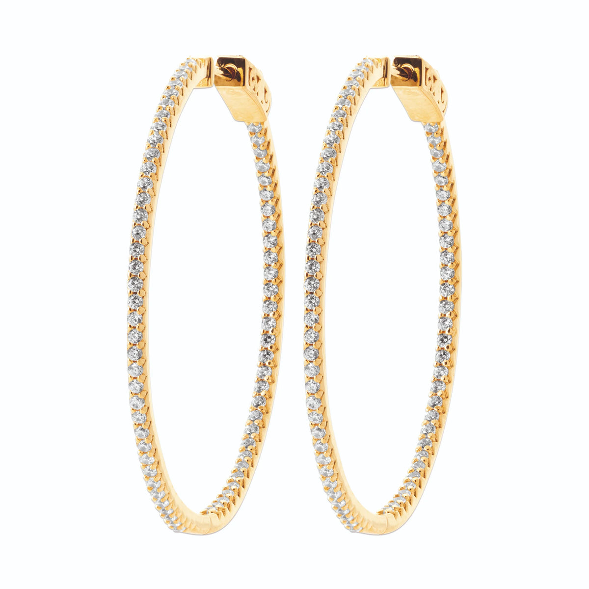 Boucles d’oreilles grandes créoles fines serties de zircons en plaqué or