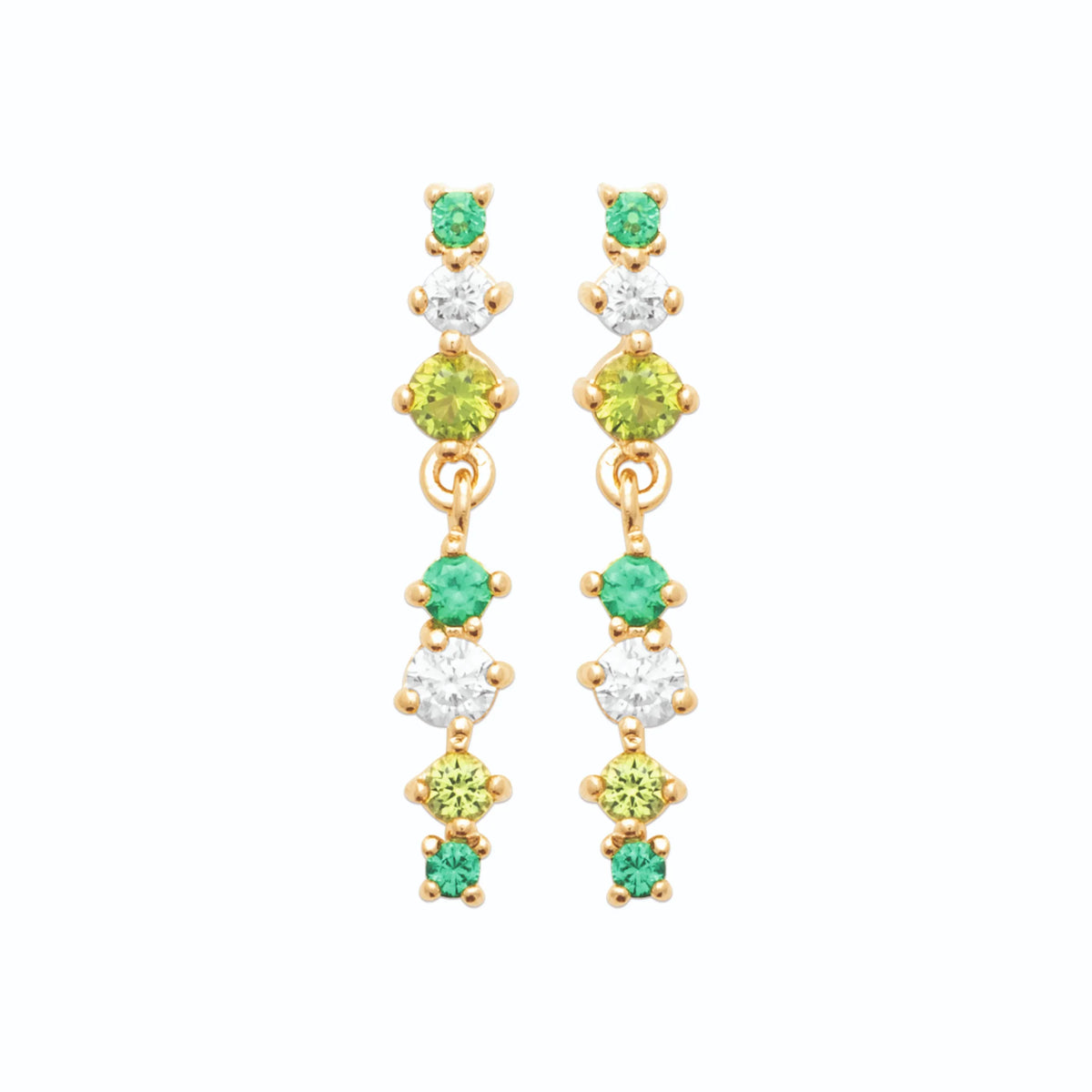 Boucles d’oreilles ligne de pierres vertes et zircons en plaqué or