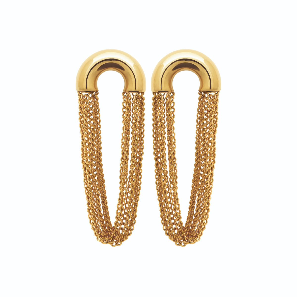 Boucles d’oreilles pendantes arche et chaînes en acier PVD doré