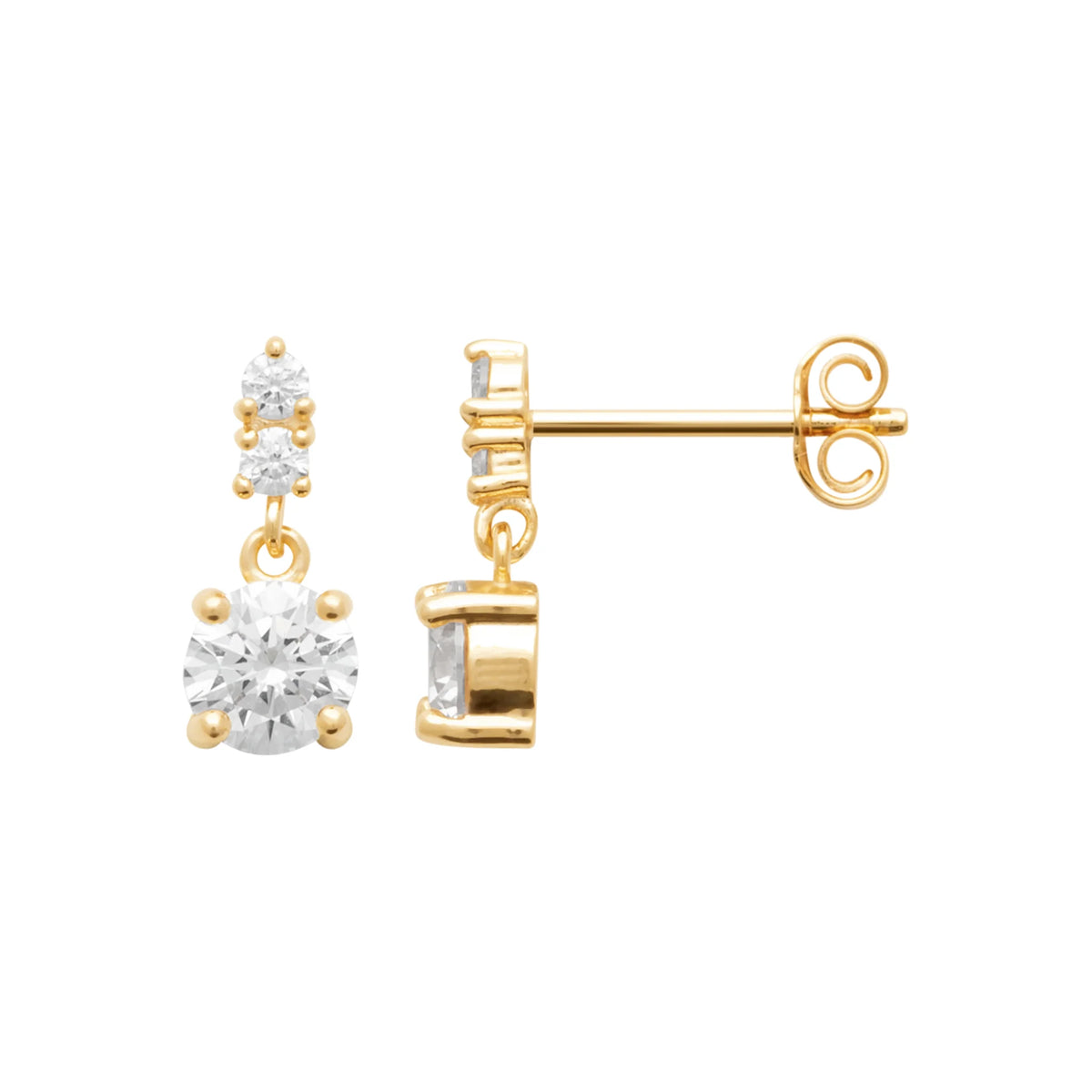 Boucles d’oreilles pendantes deux zircons superposés en plaqué or