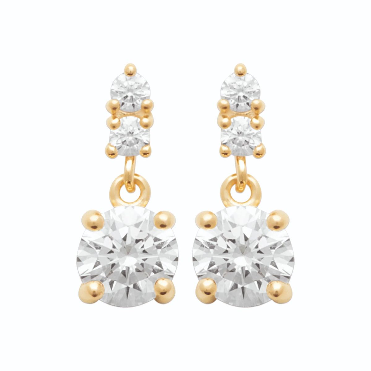 Boucles d’oreilles pendantes deux zircons superposés en plaqué or
