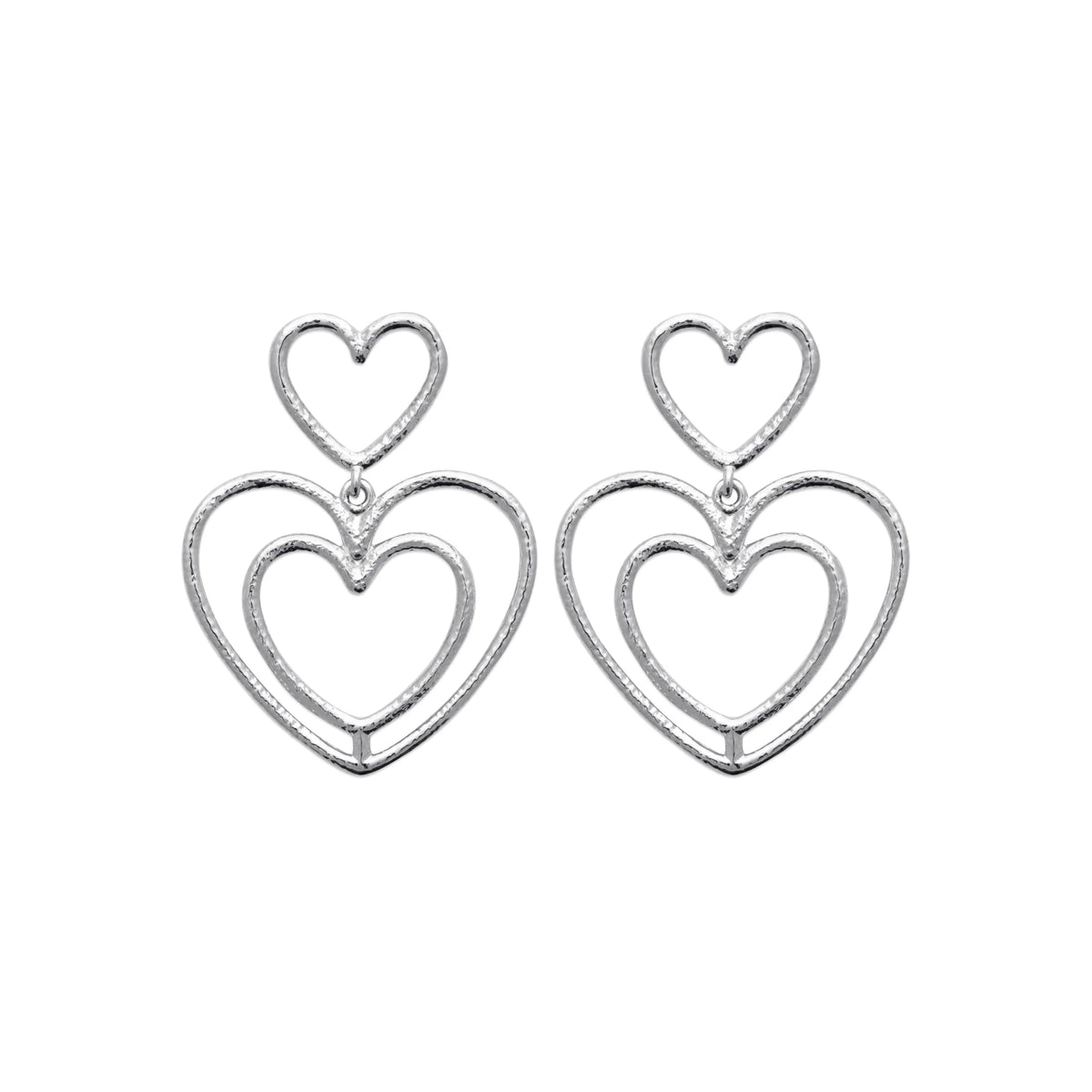 Boucles d’oreilles pendantes doubles cœurs ajourés enfant en argent 925 rhodié