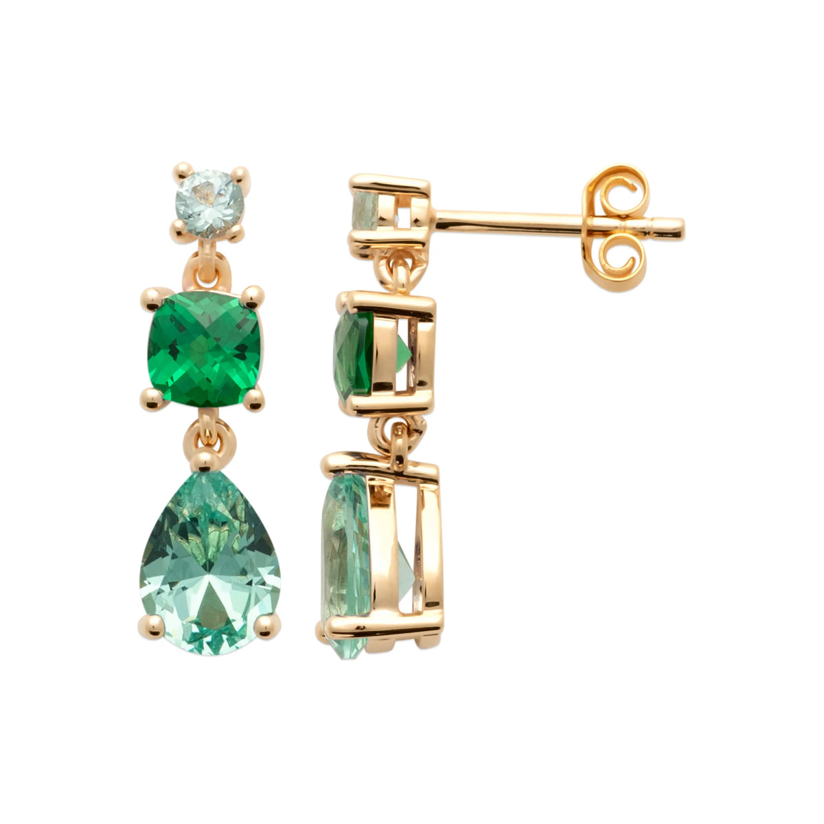 Boucles d’oreilles pendantes pierres vertes en plaqué or
