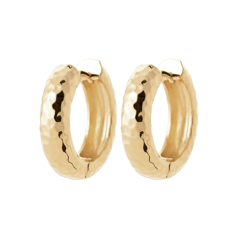 Boucles d’Oreilles Créoles Martelées – Plaqué Or 18 Carats – 20 mm, vue de face