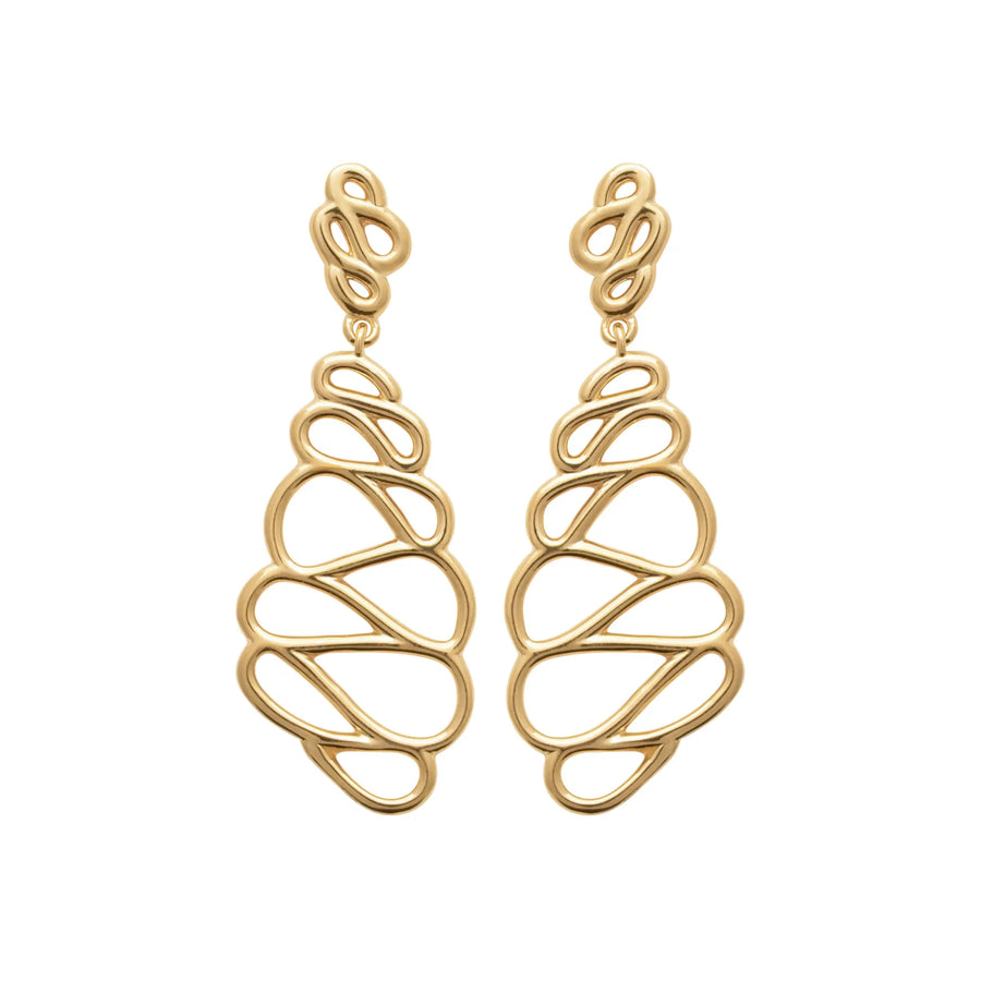 Boucles d’Oreilles Ondulation Plaqué Or 18 Carats – Design Graphique et Élégant, vue de face