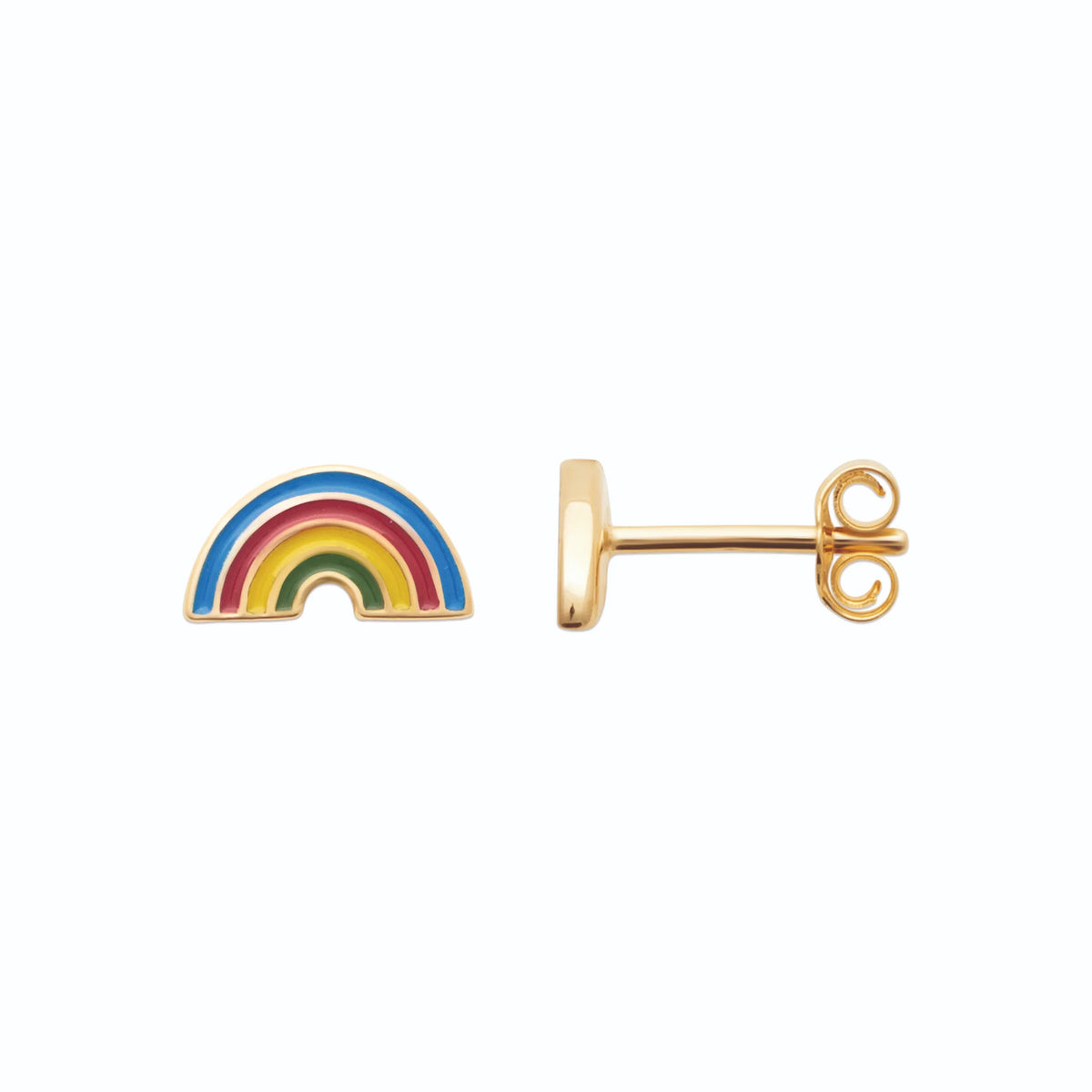 Boucles d’oreilles puces arc-en-ciel enfant en plaqué or