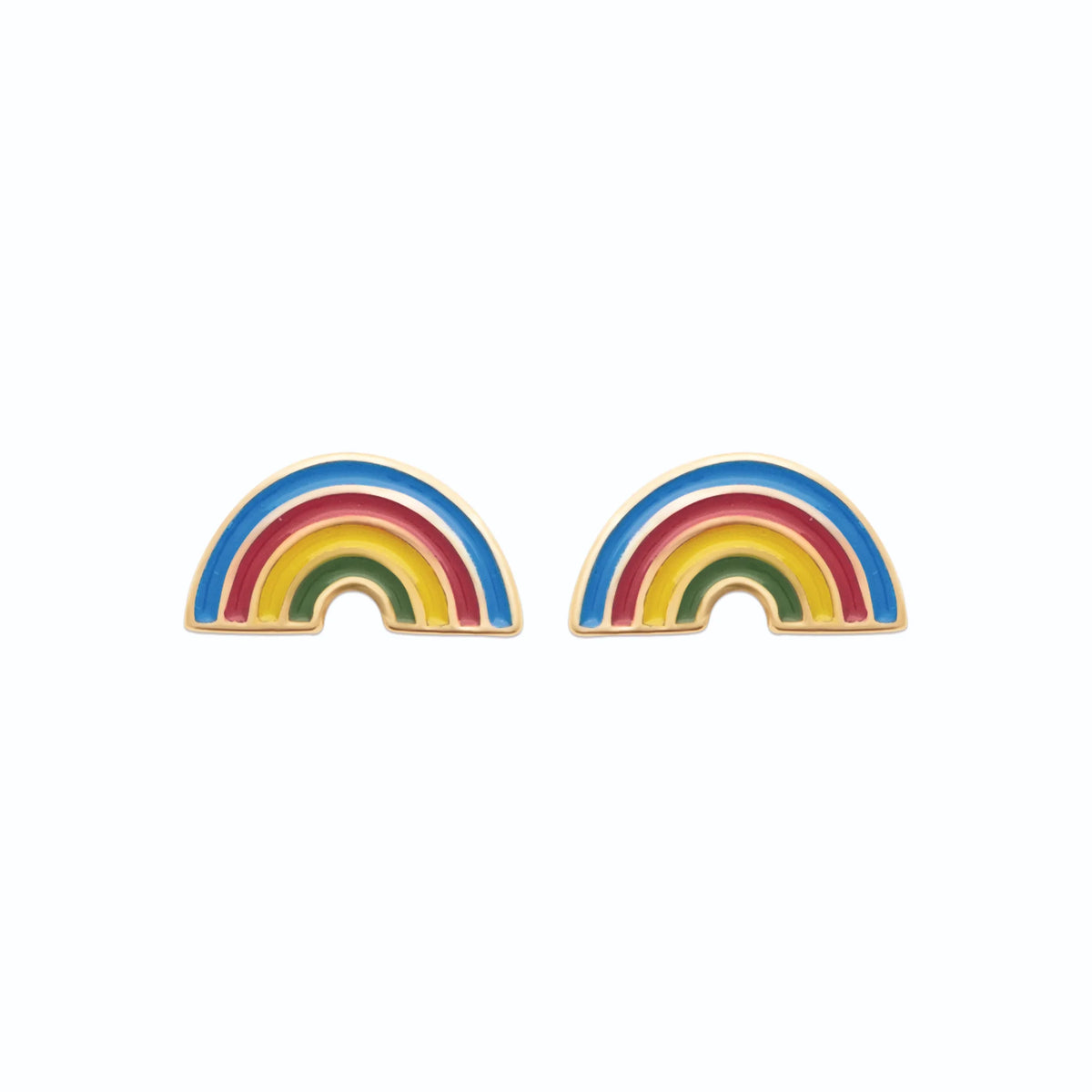 Boucles d’oreilles puces arc-en-ciel enfant en plaqué or