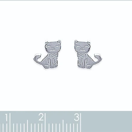 Boucles d’oreilles puces chat assis enfant en argent 925 rhodié