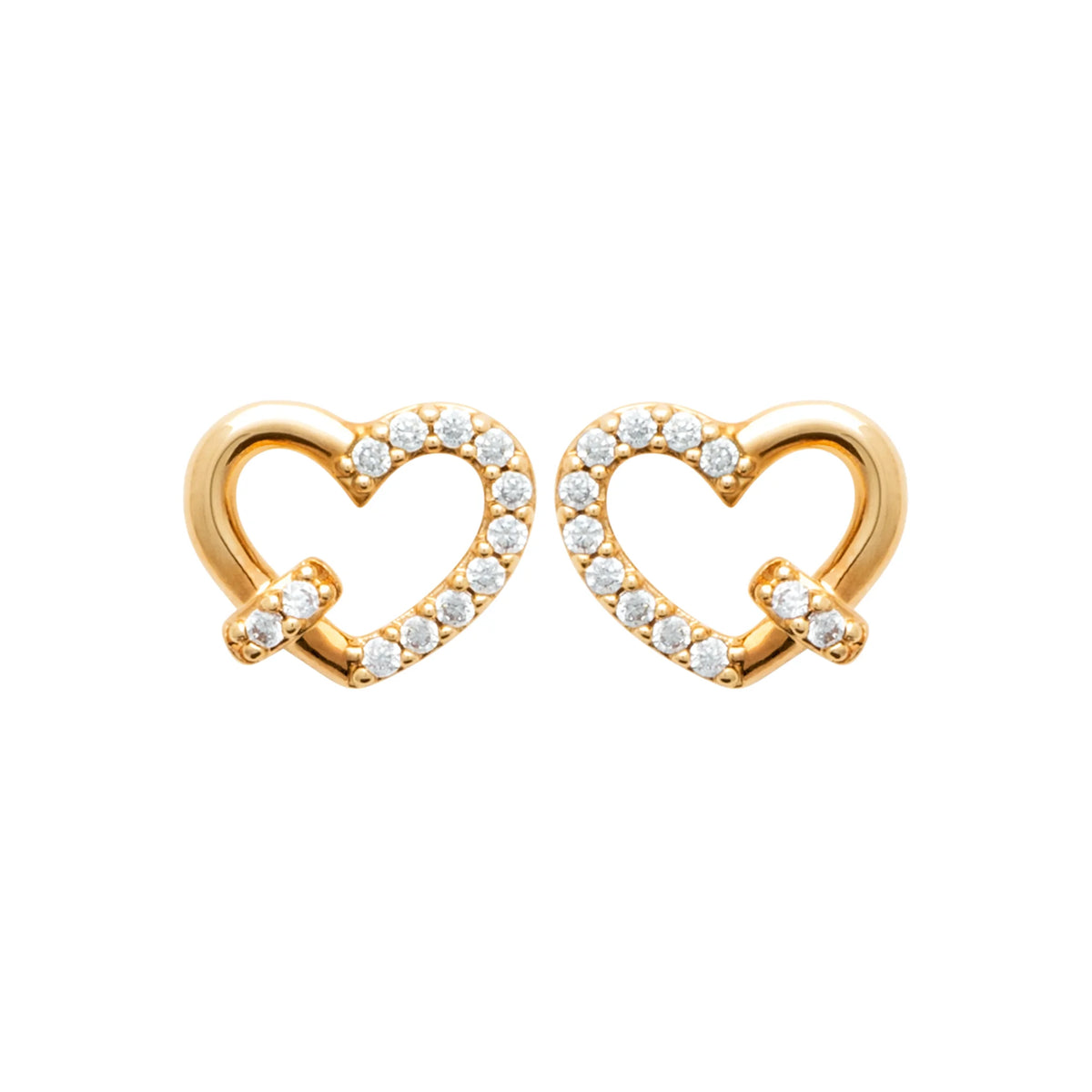 Boucles d’oreilles puces cœur ouvert noué zircons en plaqué or