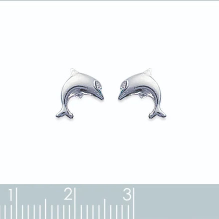 Boucles d’oreilles puces dauphin dressé enfant en argent 925 rhodié