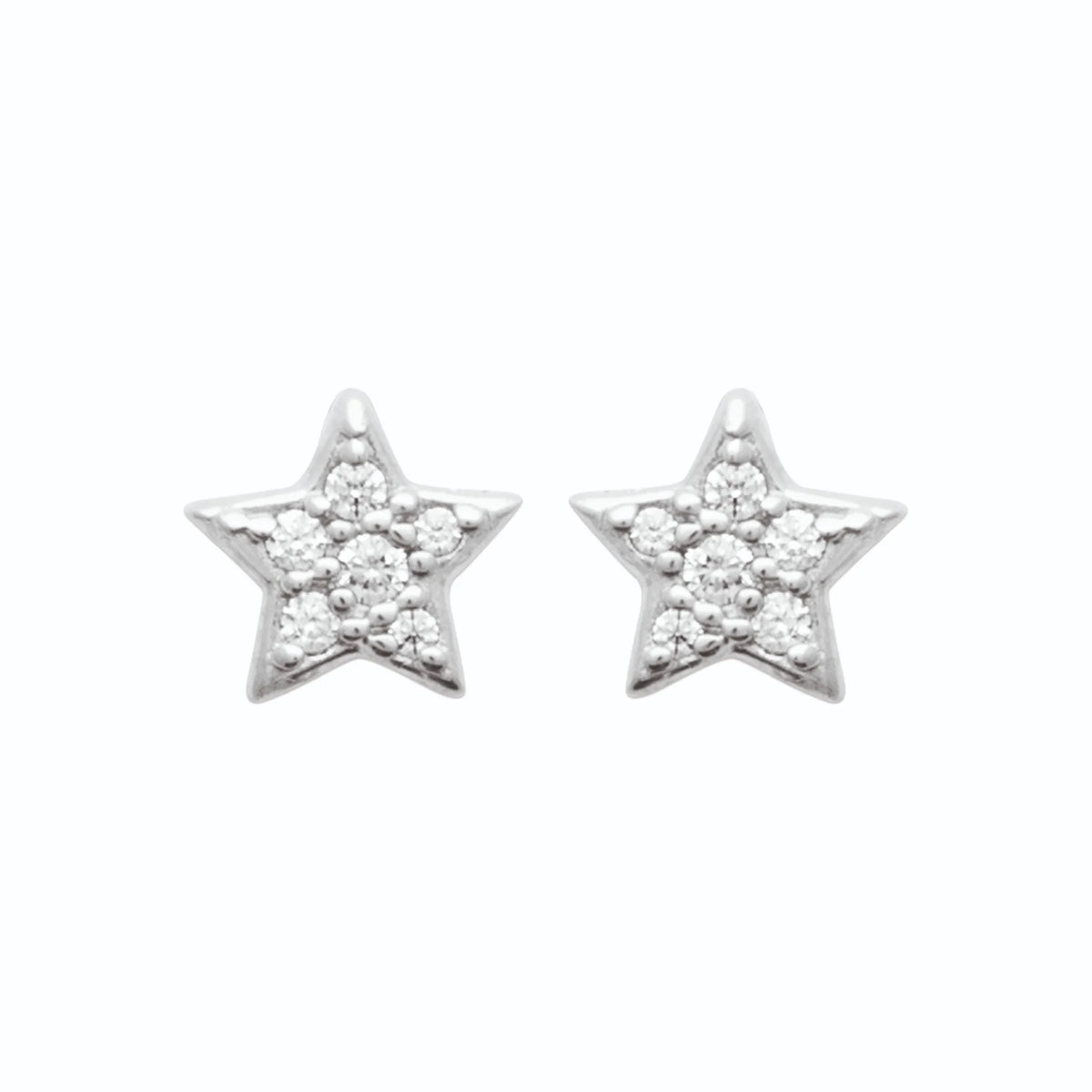Boucles d’oreilles puces étoile pavée de zircons en argent 925, vue de face