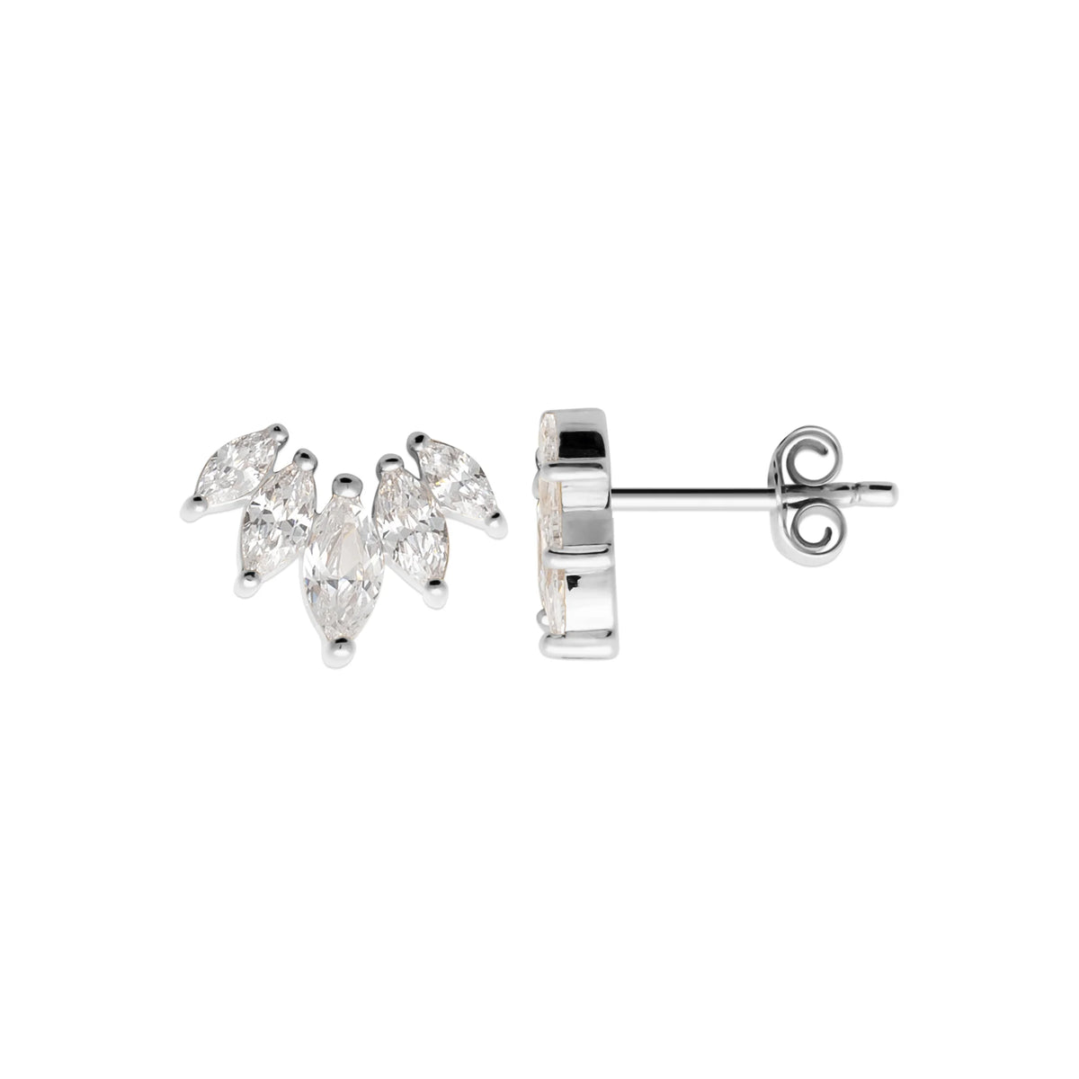 Boucles d’oreilles puces éventail de navettes en argent 925 et zircons