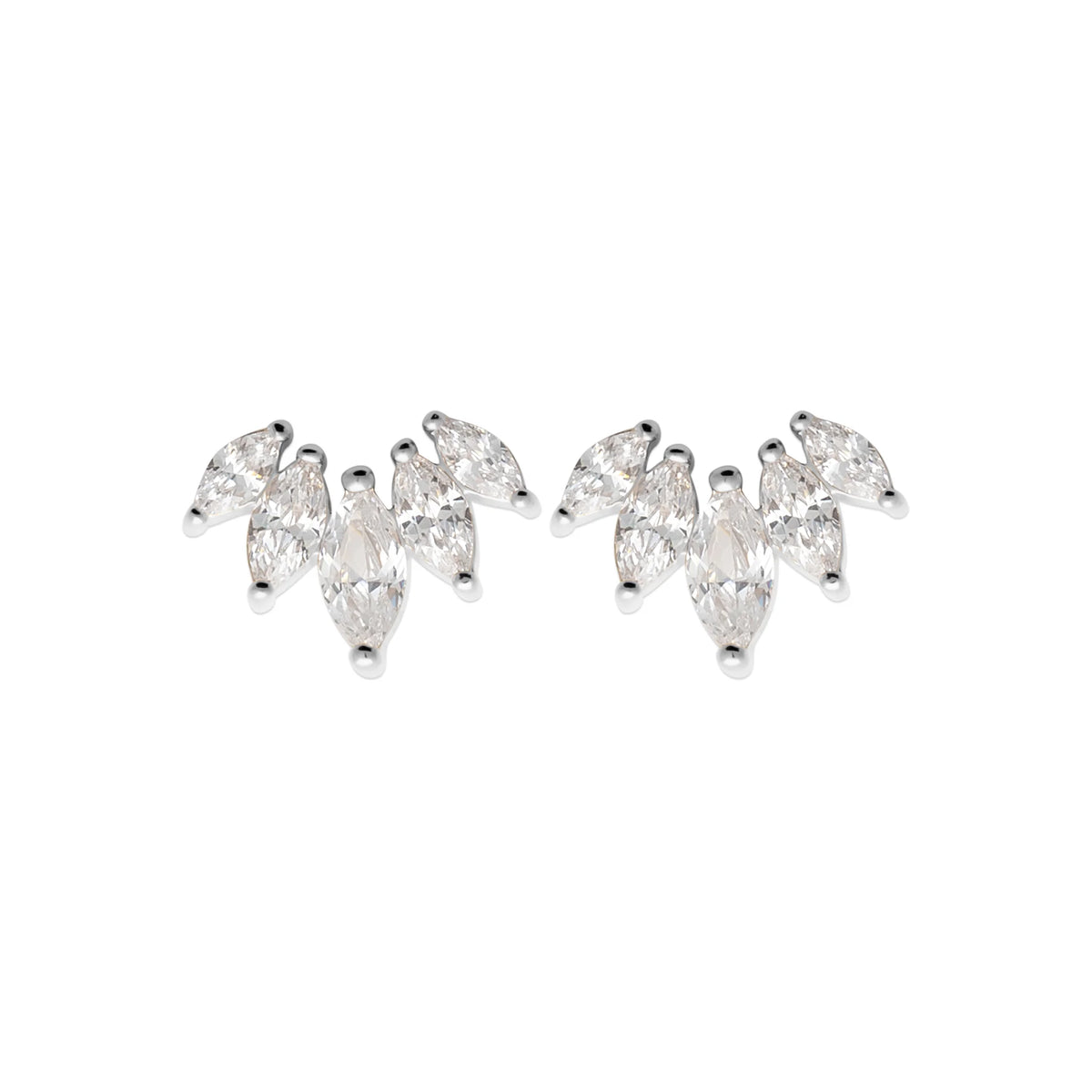 Boucles d’oreilles puces éventail de navettes en argent 925 et zircons
