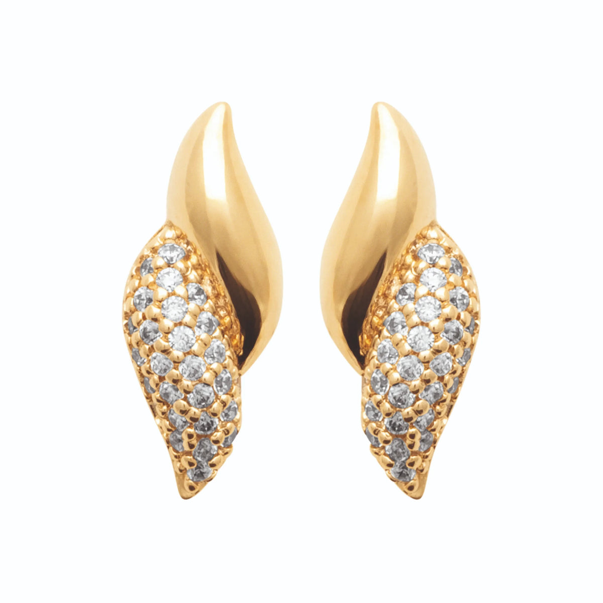 Boucles d’oreilles puces flamme mi-pavée de zircons en plaqué or