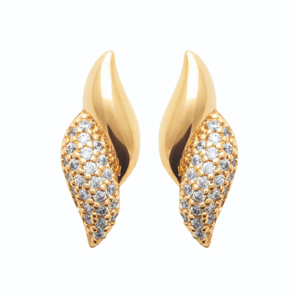 Boucles d’oreilles puces flamme mi-pavée de zircons en plaqué or
