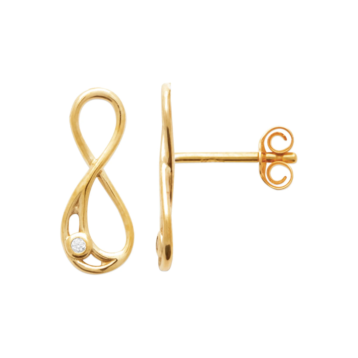 Boucles d’oreilles puces infini ajouré zircons en plaqué or