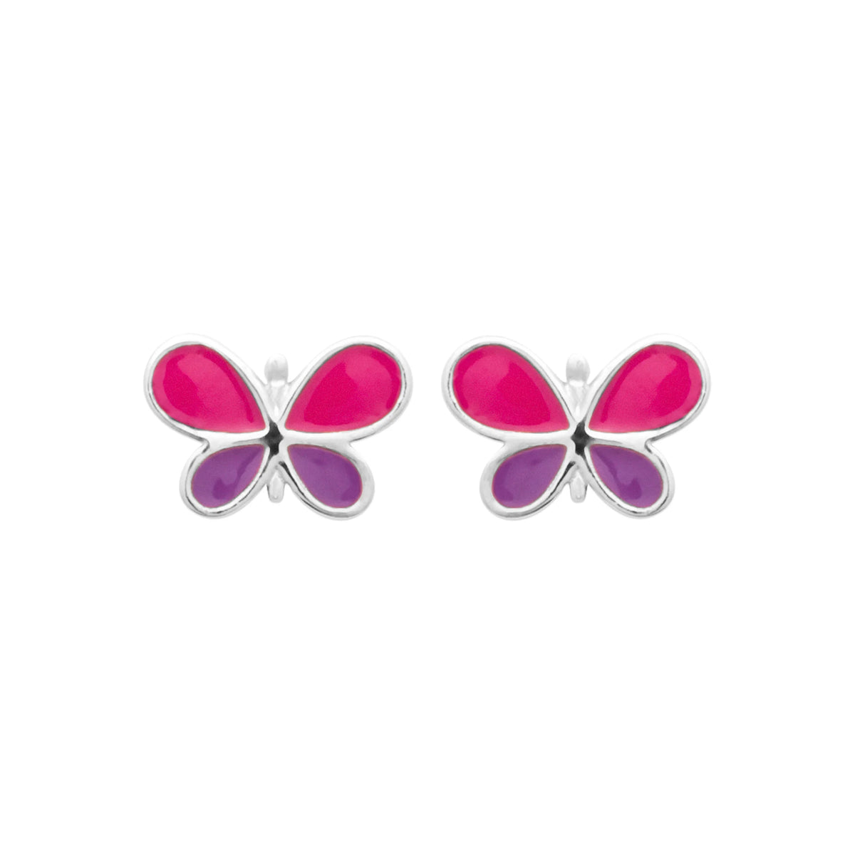 Boucles d’oreilles puces papillon rose et violet enfant en argent 925 rhodié