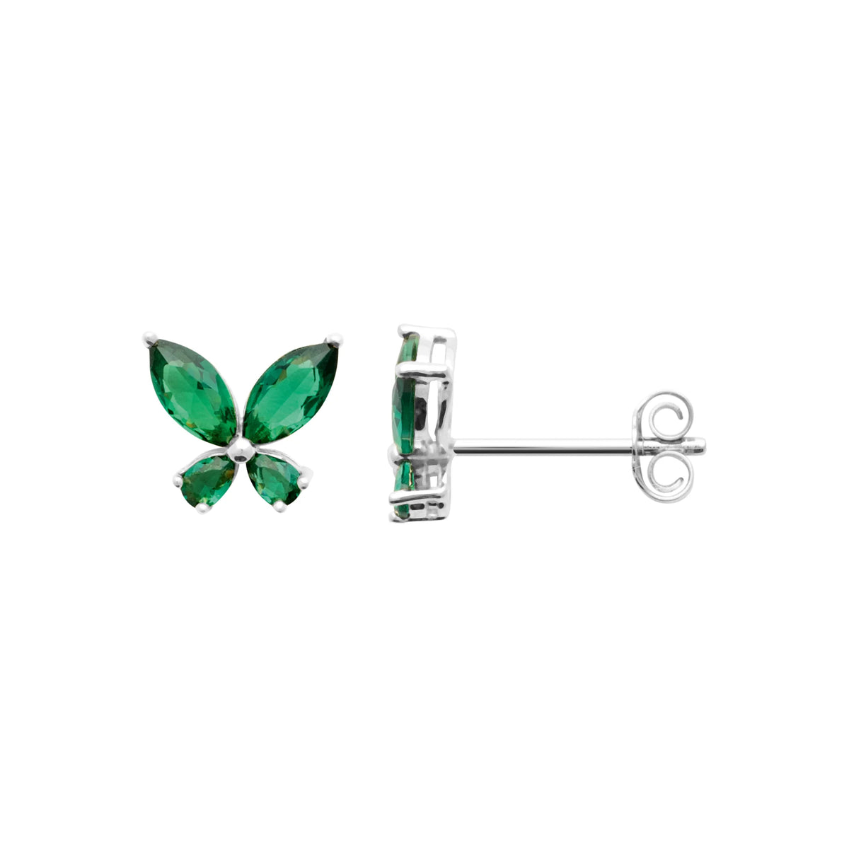 Boucles d’oreilles puces papillon vert en argent 925