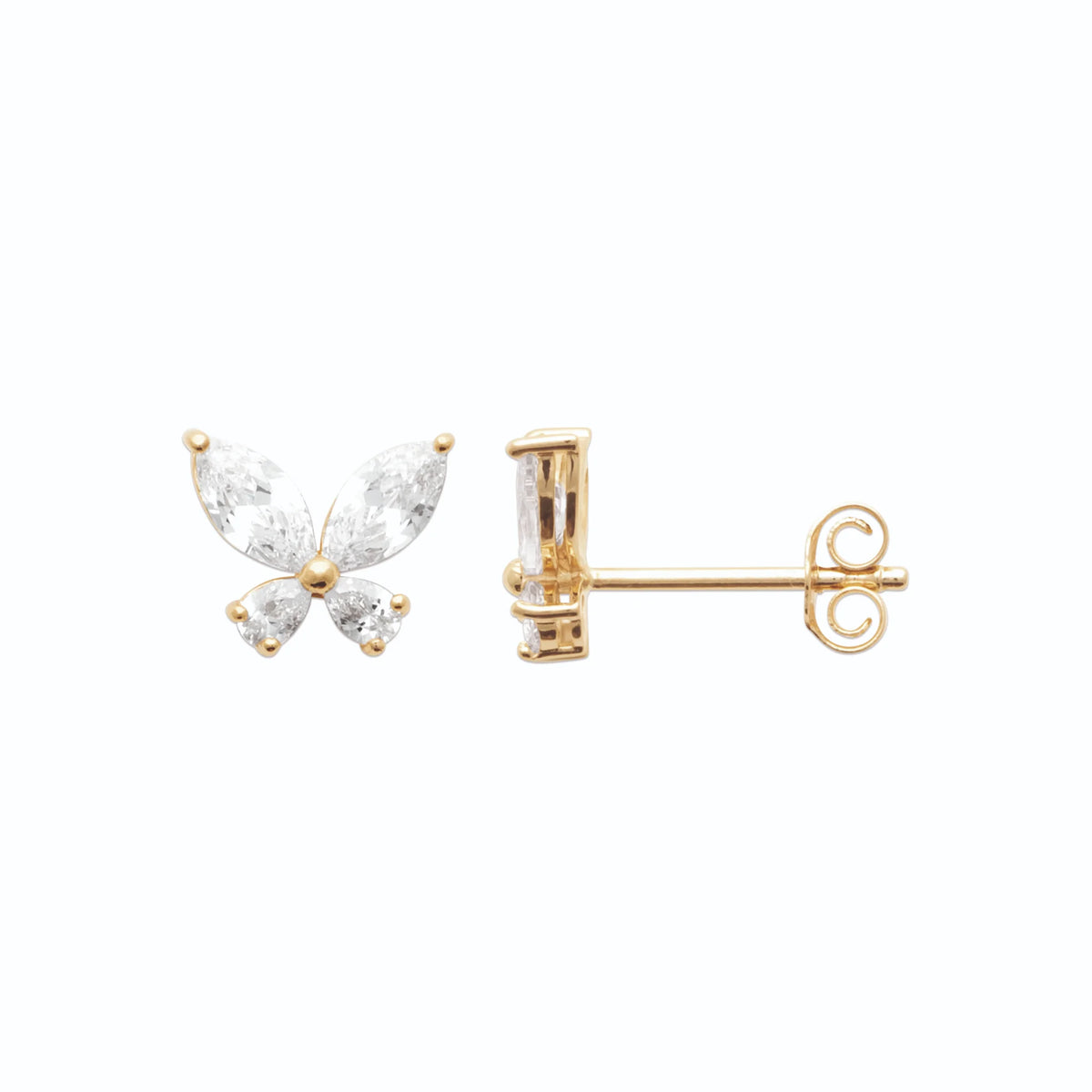 Boucles d’oreilles puces papillon zircons en plaqué or